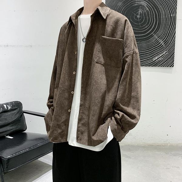 

men's casual shirts autumn corduroy shirt fashion multicolor retro men korean loose long-sleeved mens social dress, White;black
