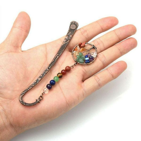 

decorative objects & figurines tree of life bookmark retro copper natural crystal 7 chakra stone vintage metal alloy for student book labels