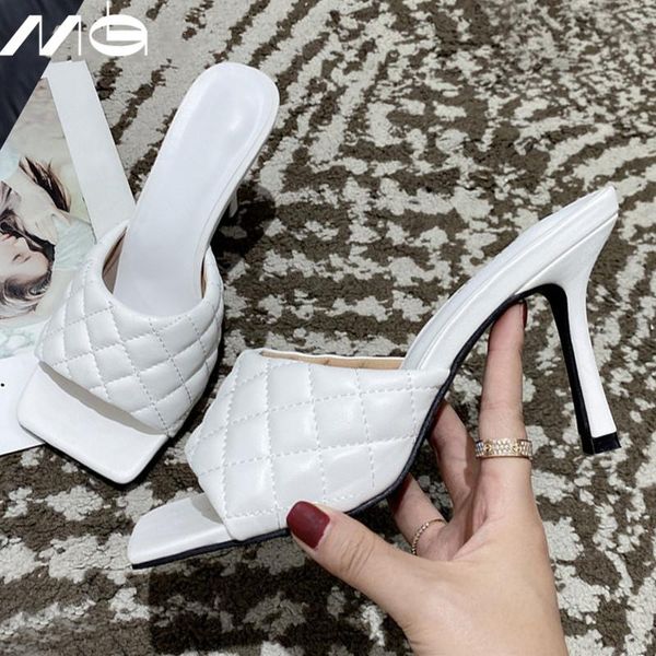 

women sandals high heels designer brand square toe sandals women slippers fashion slip on slides mules 2021 summer beach shoes, Black