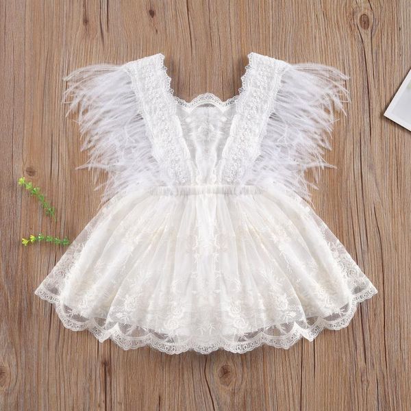 

girl's dresses baby girls white romper dress feather tassel sleeveless lace tulle tutu casual summer toddler clothes 0-24m, Red;yellow