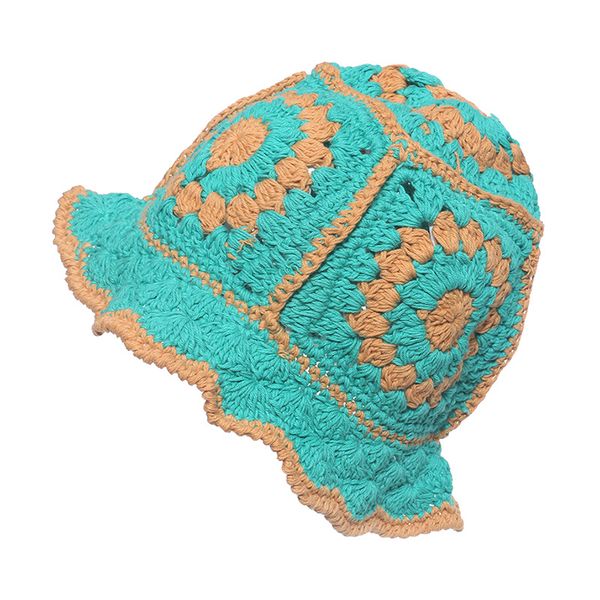 

japanese-style and internet-famous cotton thread knitted fisherman hat womens autumn and winter wild face covering hollow bucket hat korean, Blue;gray