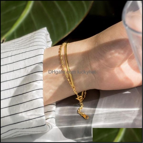 

link bracelets jewelrylink chain stainless steel snake bracelet for women girls double layer herringbone link bohemian jewelry drop delive, Black