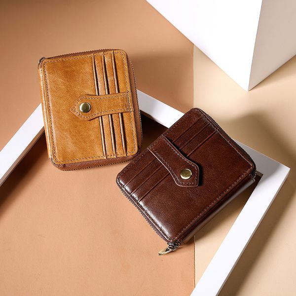 

leather korean zipper cowhide multi function coin wallet for men and women, Silver