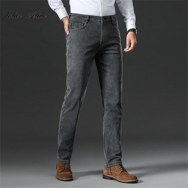 

men's jeans 2021 autumn and winter high-waisted straight black gray middle-aged trend stretch slim casual, Blue