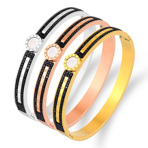 

high selling men bangle fashion assorted stainless steel jewelry roman bracelet wholesale round shell bracelets silver gold mens bangles, Black