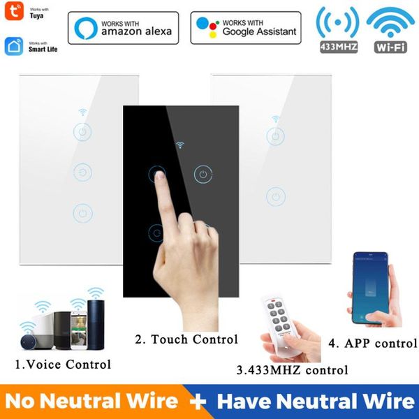 

tuya wifi smart light switch touch sensor wall us 1/2/3/4 gang 220v life/tuya app,alexa google home voice control