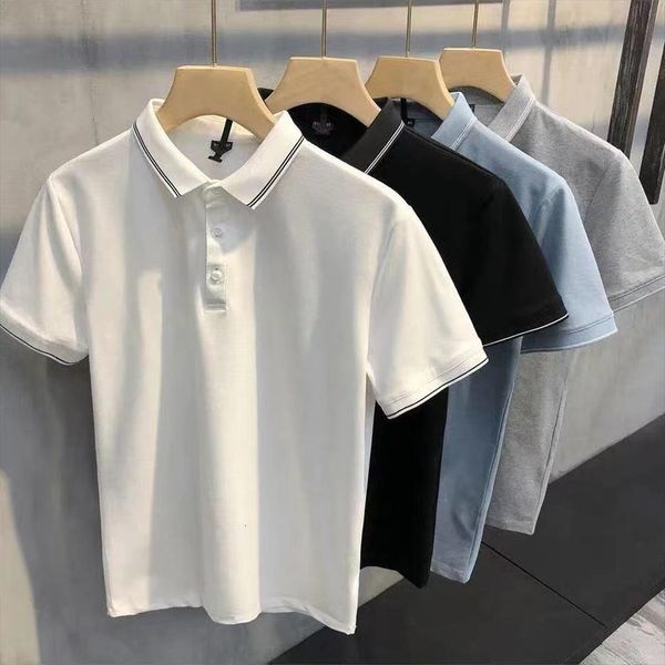 

bpp fashion trend shirt breathable men polos comfort youth contrast lapel short sleeve mens slim casual paul, White;black
