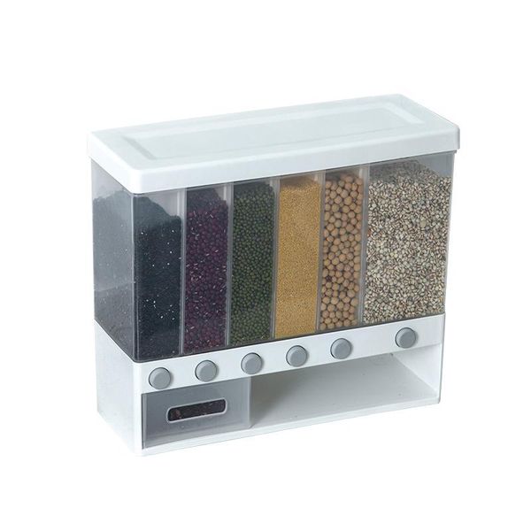 

wall-mounted rice and grain dispenser 6 moisture-proof plastic automatic rack sealed storage box grid bottles & jars