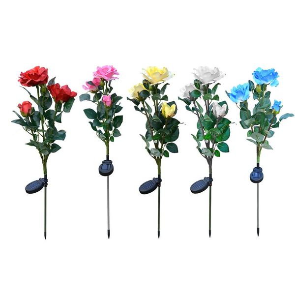 

decorative flowers & wreaths led solar light simulation 3-rose flower outdoor waterproof garden lawn stakes lamps yard art for home courtyar