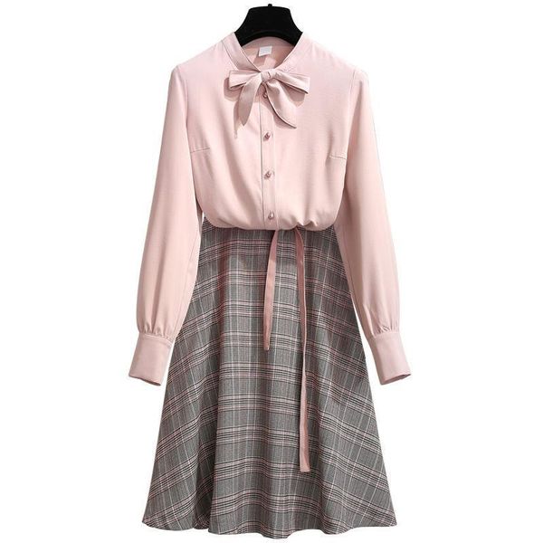

two piece dress women 2 set shirt winter clothes plaid skirt long sleeve and pcs korean style, White