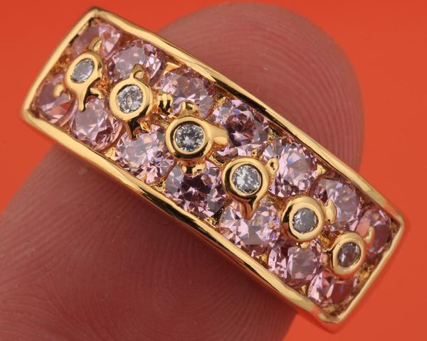 

wedding rings resplendent pink gems zircon gold party jewelry solitaire us# ring size 6 / 7 8 9 s1918, Slivery;golden
