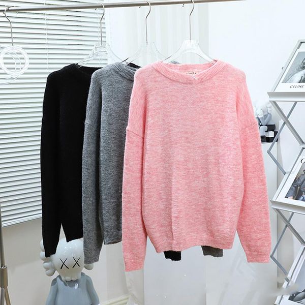 

women's sweaters women gray black pink mohair long sleeve wool o-neck sweet loose fresh 2021 early autumn female jumpers, White;black