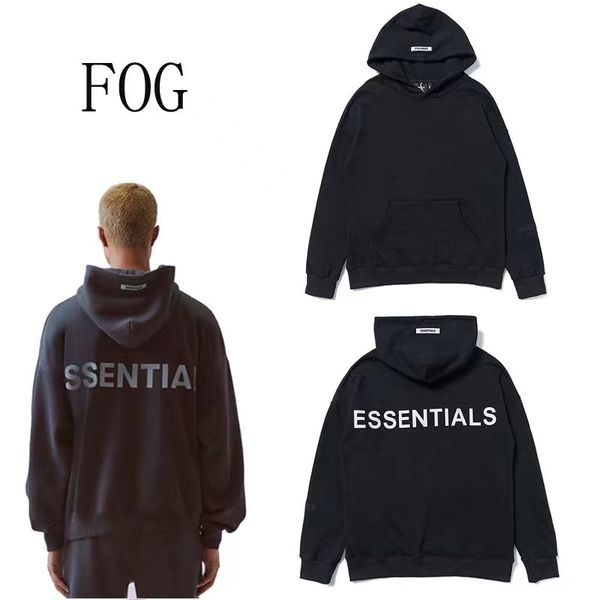 

[high-quality streetwear] hoodies fog seventh season double line high street style hip-hop reflective hooded sweater loose large size male a, Black