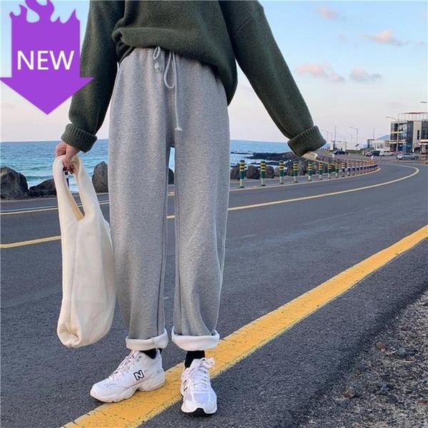 

velvet sweatpants women korean style loose pants fleece trousers 2021 autumn winter high waist plus women's & capris, Black;white