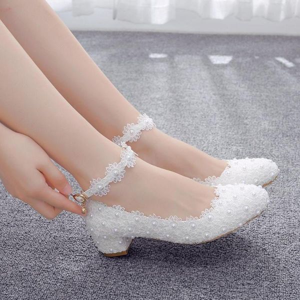 

dress shoes 3cm high heels women white lace wedding footwear bridal party pointed toe shallow mouth, Black