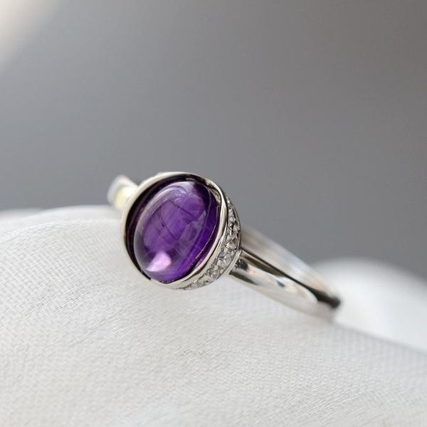 

cluster rings authentic 925 sterling silver opening ring inlaid natural amethyst handmade creative women trendy jewelry gift, Golden;silver
