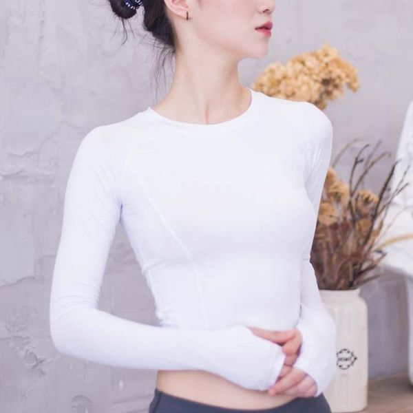 

yoga outfit women's wear workout long sleeve shirt solid color gym training sports
