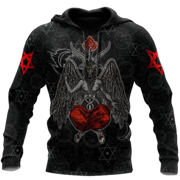 

men's hoodies & sweatshirts black satanic 3d print autumn art hoodie fashion zip 5xl oversized vintage harajuku streetwear sports pul