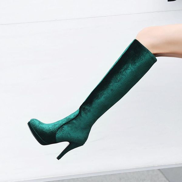 

boots ymechic 2021 fashion green red brown platform high heel wome ridding long female winter autumn shoes knee boot, Black