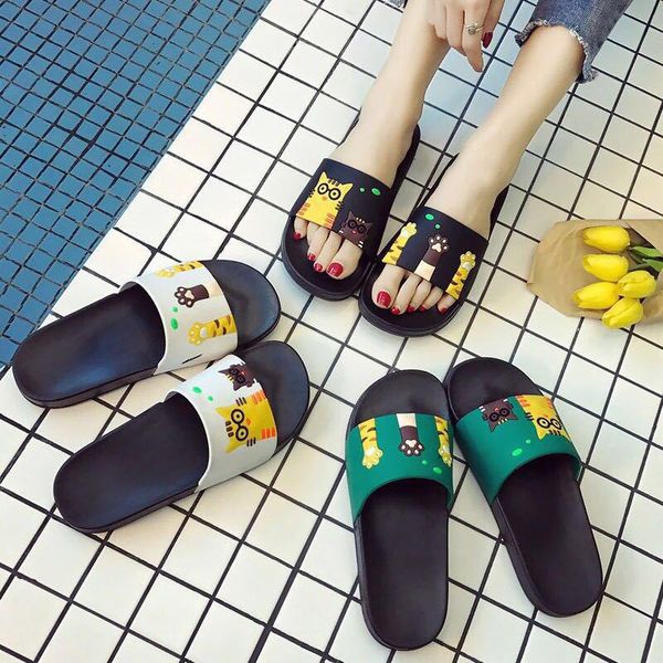 

slippers summer women cute cartoon cat slides fashion platform sandals slip on ladies flip flops beach shoes zapatillas mujer, Black