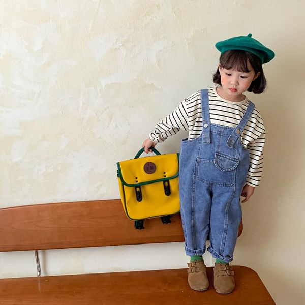 

jumpsuits 2021 children jean overalls solid little girls denim autumn baby clothes fashion kids casual pants boys trousers, Blue