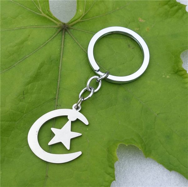 

star moon keyring stainless steel crescent islam keychains jewelry gift for men women 12 pieces whole, Silver