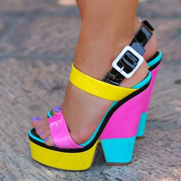 

dress shoes ladies platform sandals fashion multicolor chunky high heels women's party woman, Black