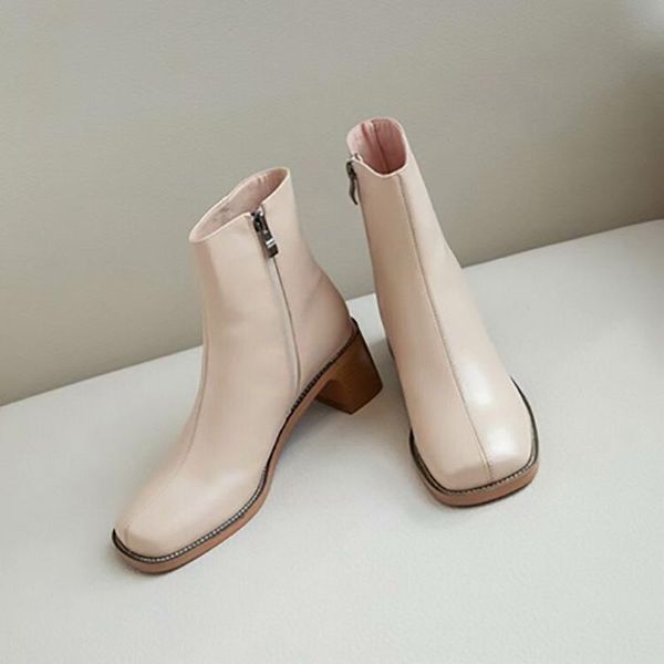 

boots 2021 fashion autumn/winter genuine leather women luxury shoes designers square toe hoof heels, Black