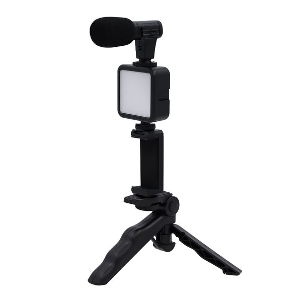 Smartphone Vlog conduziu o kit de luz de vídeo com tripé Stand Microfone Frio Telefone Telefone Telefone Titular Remoto para Tiroteio