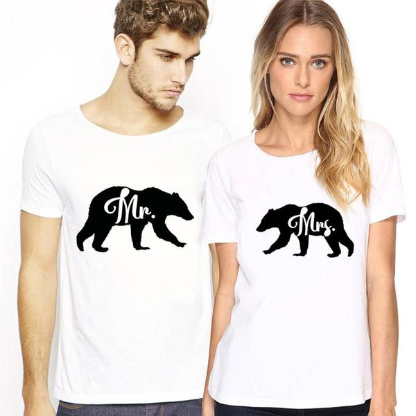 

women's t-shirt t shirt for women and men short sleeve loose summer couple lovers printing bear tee, White