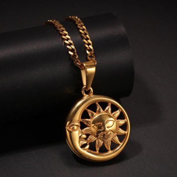 

pendant necklaces 2021 arrived men hip hop moon and sun stainless steel fashion male vintage pendants necklace jewelry gifts, Silver