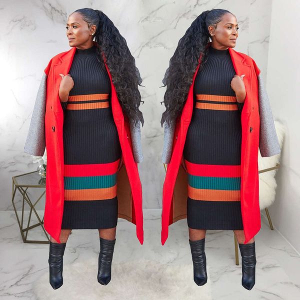 

2021 new fashion platform half high neck knitted super elastic bottomed sweater long slim one-piece skirt, Black