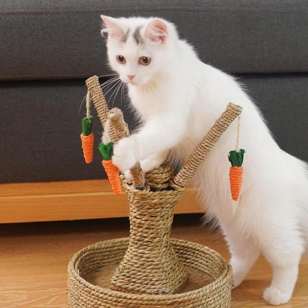 

wear-resistant cat scratching post with carrot pendants claw sharpener sisal climbing furniture for supplies durable toys