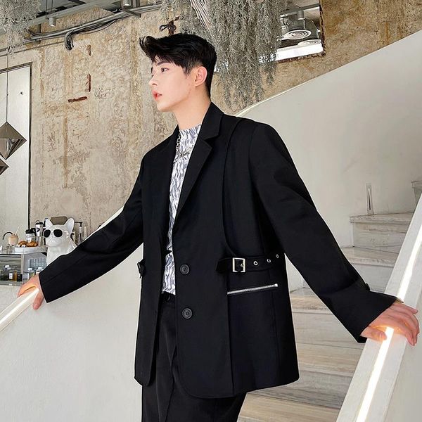 

men's suits & blazers black splice suit blazer men harajuku streetwear fashion loose casual coat male korean chic party jacket, White;black