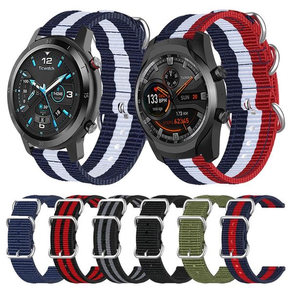 

watch bands 22mm 20mm woven nylon band for ticwatch pro 2021 gtx fabric strap 2 c s2 e2 ring buckle watchband bracelet, Black;brown