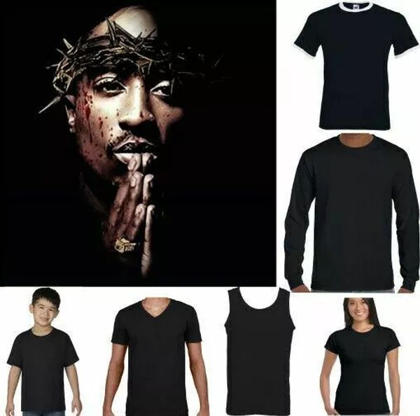 

2pac T-Shirt Shakur 2 Pac Man Unisex Top Rap Hip Hop Biggie Small Big, White;black