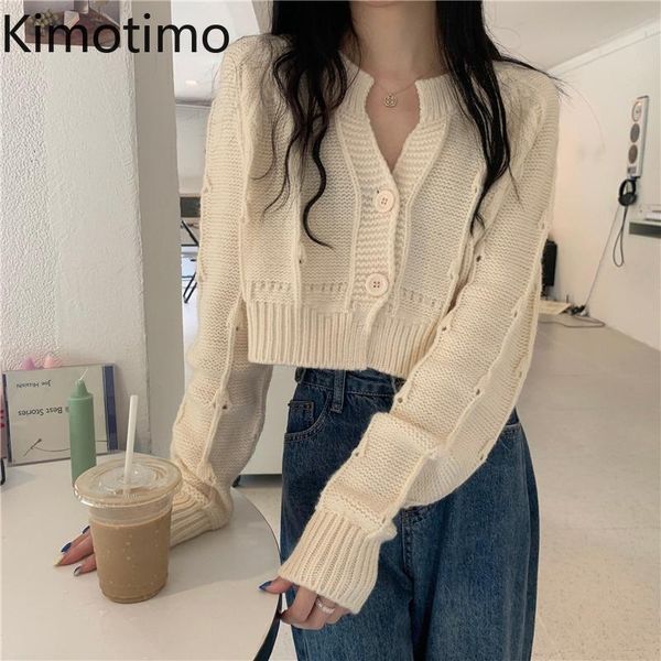 

women's knits & tees kimotimo v neck knit cardigan women autumn solid long sleeve short sweater coat korean ins all-match fashion cardi, White