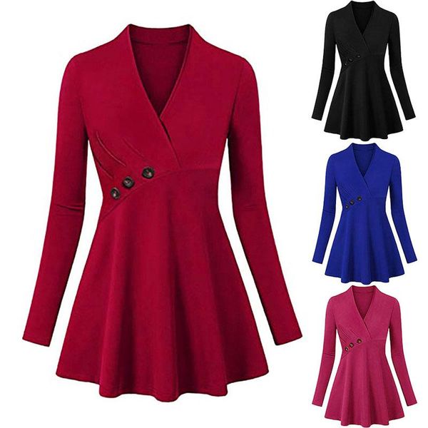 

casual dresses zoki korean autumn and winter women dress high waist plus size v-neck solid button slim elegant, Black;gray