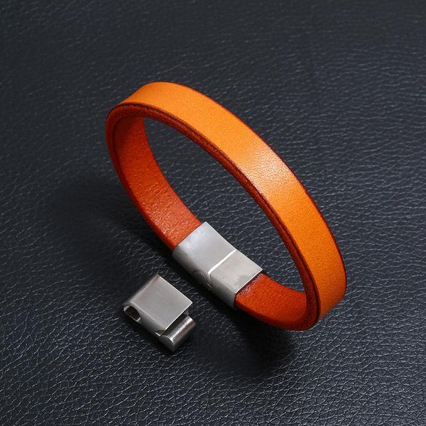 

bangle european and american simple versatile men's genuine leather bracelet 3 sections magnetic buckle retro male jewelry, Black