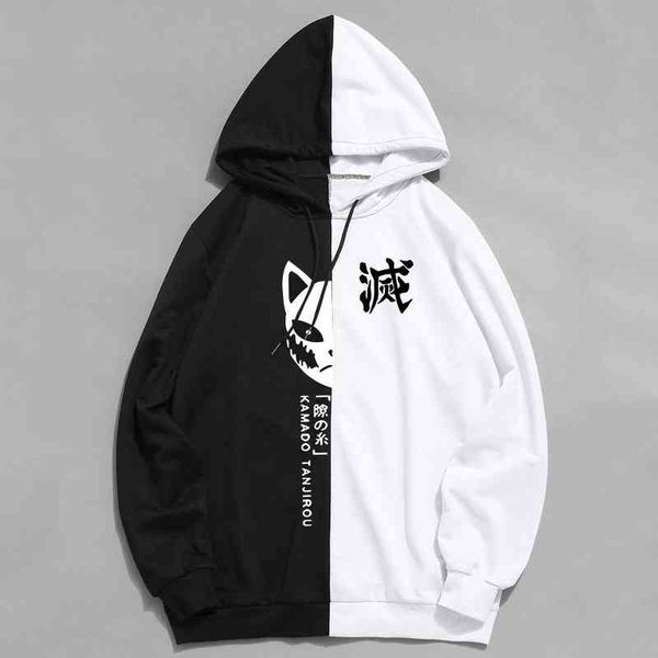 

japan anime demon slayer kimetsu no yaiba mask pullover women men tanjirou kamado cartoon hoodi, Black