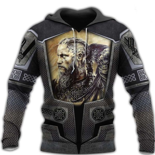 

fashion 3d menswear cool viking printed menswear street trend classic hoodie casual shirt for men, White;black