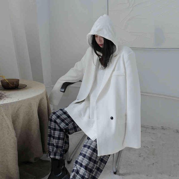 

women's suits & blazers [eam] women big size button white long blazer notched collar sleeve loose fit jacket fashion spring autumn 2022, White;black