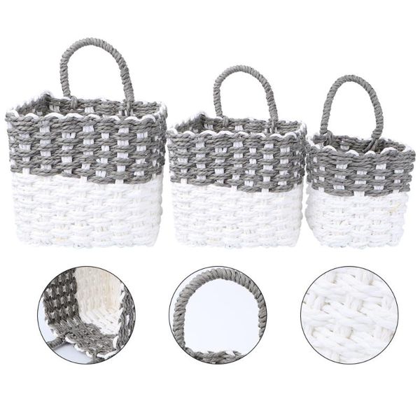 

storage baskets 3pcs wicker woven multifunctional containers (light grey)