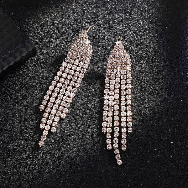 

luxury crystal long tassel earrings for women jewelry rhinestone love heart geometric square dangle wedding party gifts & chandelier, Silver