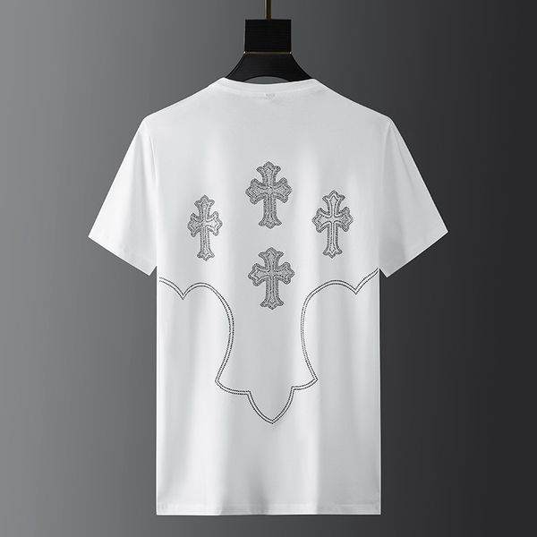 

brand chrome/hearts tees crosin light luxury fashion brand drill short sleeve men's round neck ch cross korean slim, White