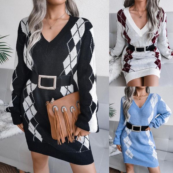

women's sweaters v-neck dress womens o-neck long sleeve loose chunky knitted pullover sweater jumper vestido de party dresses#8, White;black
