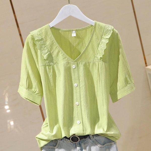 

women's blouses & shirts cotton 100% women green summer lace patchwork slim casual office lady fashion outwear coats, White