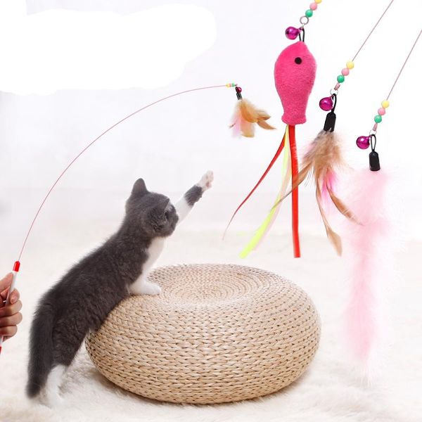 

pet cat toys teaser interactive toy rod with feather for cats accessories