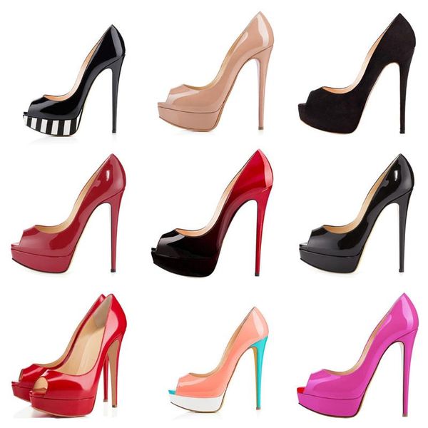 

dress shoes spring ladies mixed color patent leather patchwork pumps women platform stiletto heels peep toe party high mujer zap, Black