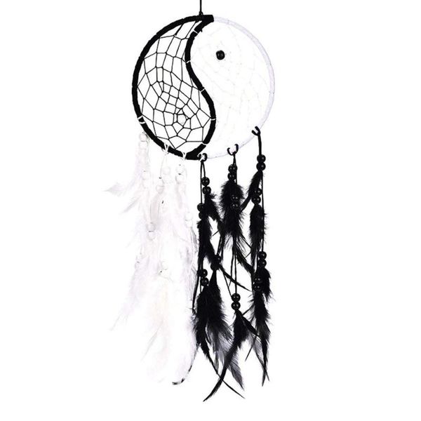 

decorative objects & figurines handmade yin yang dream catcher circular net with feathers beads for wall car hanging decoration ornament cra